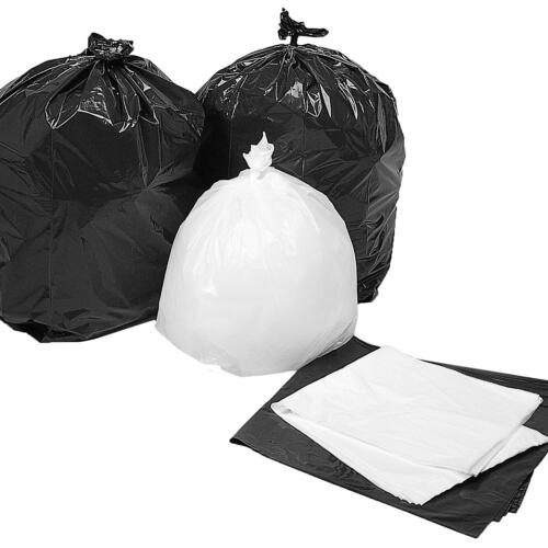 black and clear refuse sacks and bin liners